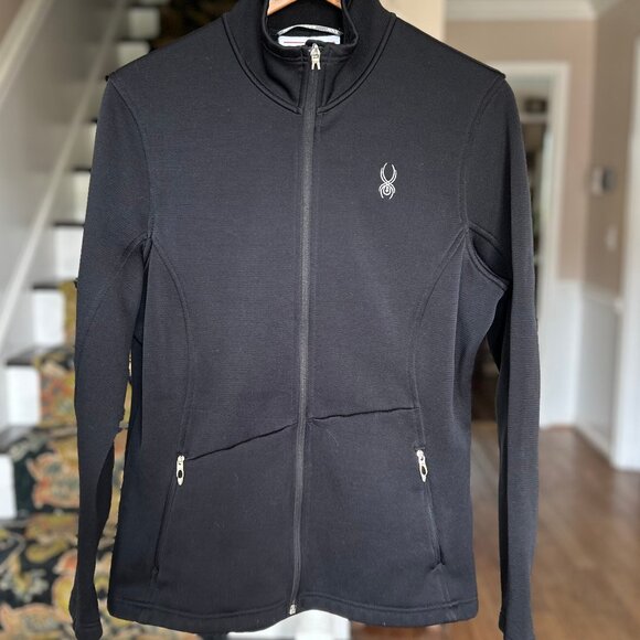 Spyder Core Sweater Zip Front Jacket Fleece Lined Zip Pockets Black Womens Sz XL - Picture 2 of 11
